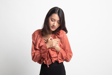Young Asian woman got chest pain .