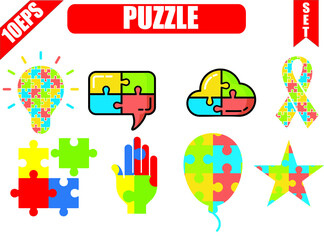 Naklejka premium Autism set. Different puzzle figure set with white background.