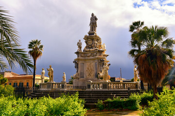 Fototapeta premium Marble monument to the King of Spain and Portugal, Philip IV of Habsburg, Villa Bonnano in Palermo, Sicily