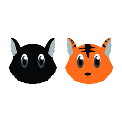 Simple Vector Design of a Cat with Tiger Theme in Black and Orange