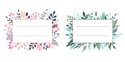 Set of 2 vector floral frames, templates for greeting cards, invitations. Isolated on white background