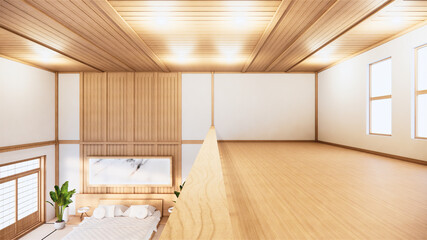 Japanese-style interior of the first floor in a two-story house. 3D rendering