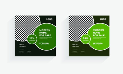 Real Estate Social Media Post Template,Set modern real estate square editable banner template.