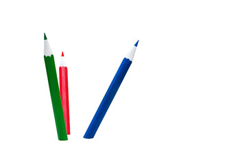 Colored pencils stuck in the white background