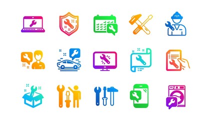 Hammer, Screwdriver and Spanner tool. Repair icons. Washing machine repair classic icon set. Gradient patterns. Quality signs set. Vector