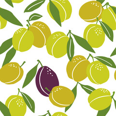 Obraz premium Vector seamless pattern with plums. Trendy hand drawn textures. Modern abstract design for paper, cover, fabric, interior decor and other users.