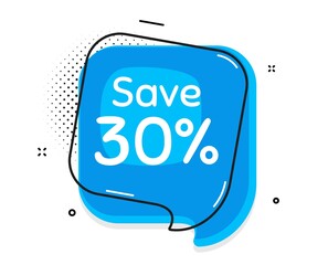 Save 30% off. Thought chat bubble. Sale Discount offer price sign. Special offer symbol. Speech bubble with lines. Discount promotion text. Vector