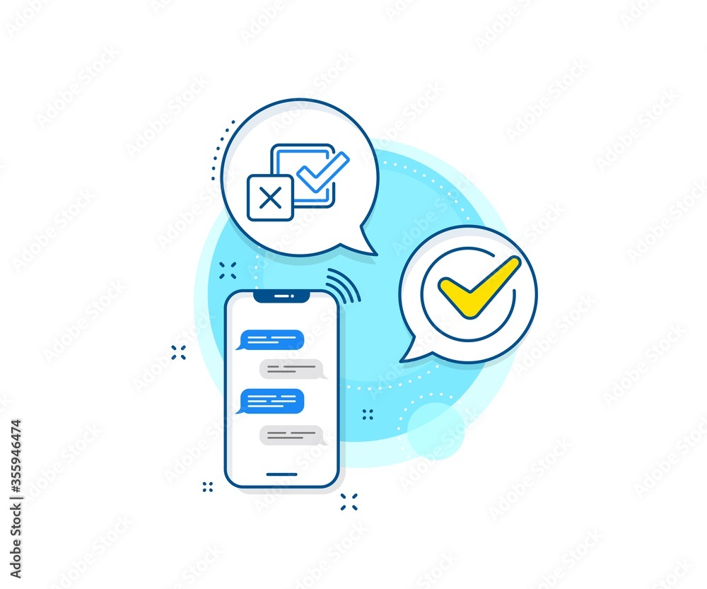 Poster survey choice sign. phone messages complex icon. checkbox line icon. business review symbol. messeng