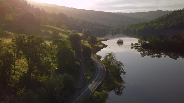 Sunrise on mountain lake - Rydal Water, Lake District, Cumbria, United Kingdom