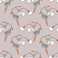 Carnation flowers .Vector. Image on a white and colored background.Seamless pattern.