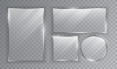 Assorted shaped sheets of transparent glass with undulating edges and reflections of light, vector illustration