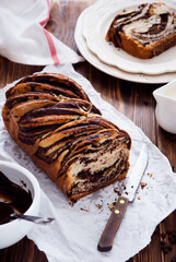 Swirl Brioche with chocolate, traditional Polish sweet Christmas bread