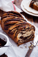 Swirl Brioche with chocolate, traditional Polish sweet Christmas bread