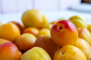 A bunch of Ripe and fresh apricots close-up. Great texture.