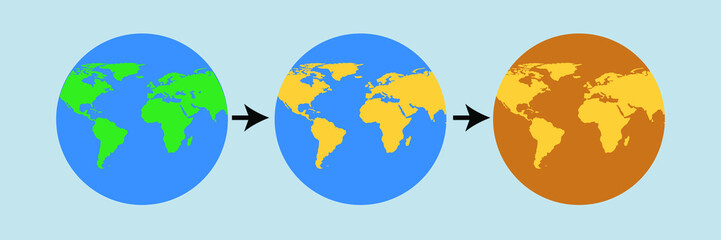Image of planet earth, effects of massive warming, pollution, drought, dead planet vector illustration
