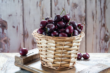 Black cherries in a basket