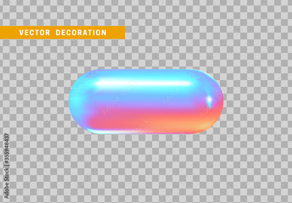 Poster hollow capsule isolated with colorful hologram chameleon color gradient. 3d objects geometric shape.