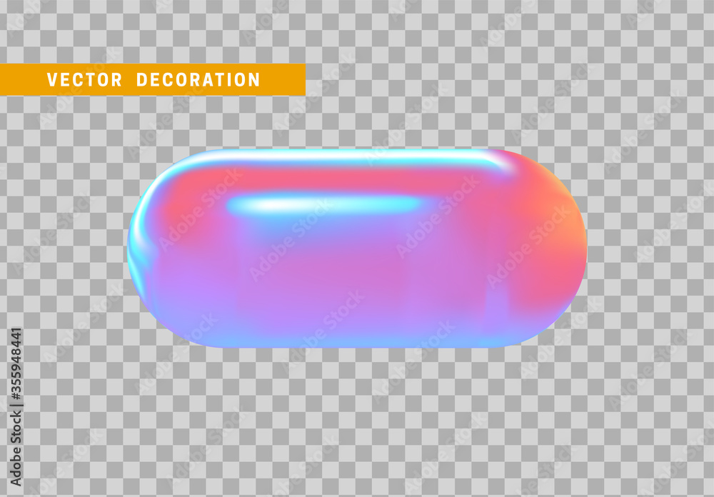 Poster hollow capsule isolated with colorful hologram chameleon color gradient. 3d objects geometric shape.
