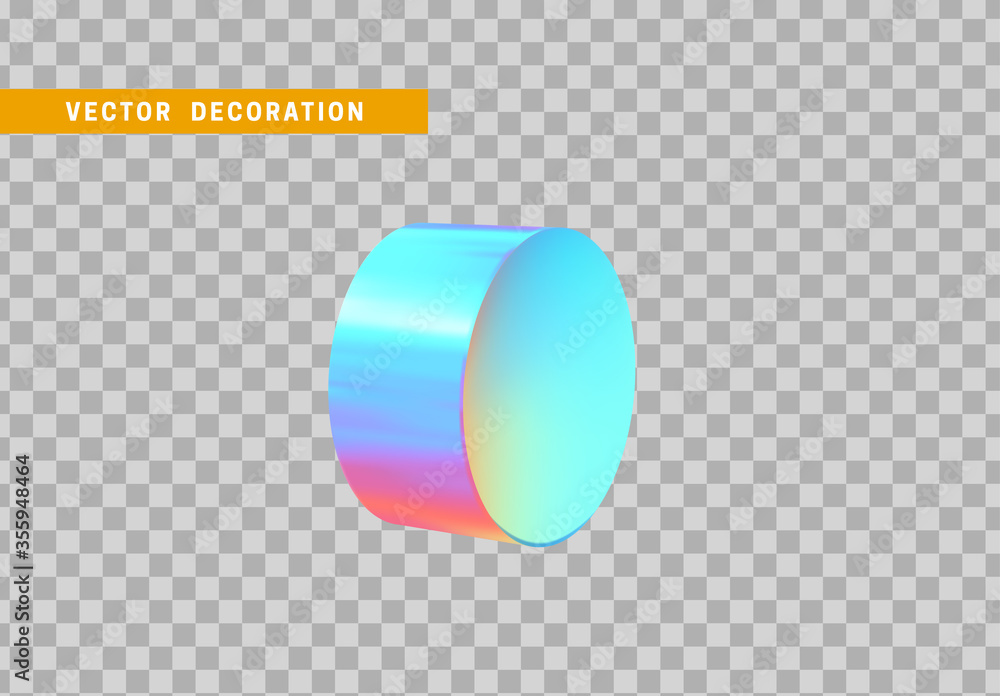 Poster cylinder 3d objects geometric shape. round timber isolated with colorful hologram chameleon color gr