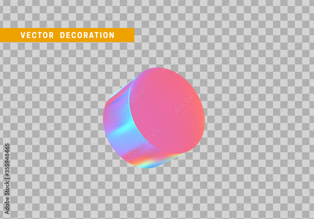 Poster cylinder 3d objects geometric shape. round timber isolated with colorful hologram chameleon color gr