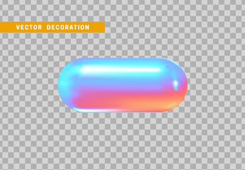 Hollow capsule isolated with colorful hologram chameleon color gradient. 3d objects geometric shape. vector illustration