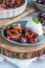 Cherry pudding with white beer butter served with lemon sorbet