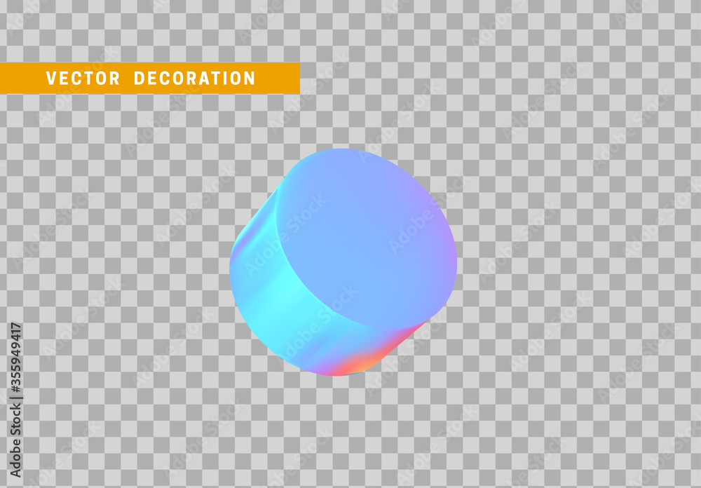 Poster cylinder 3d objects geometric shape. round timber isolated with colorful hologram chameleon color gr