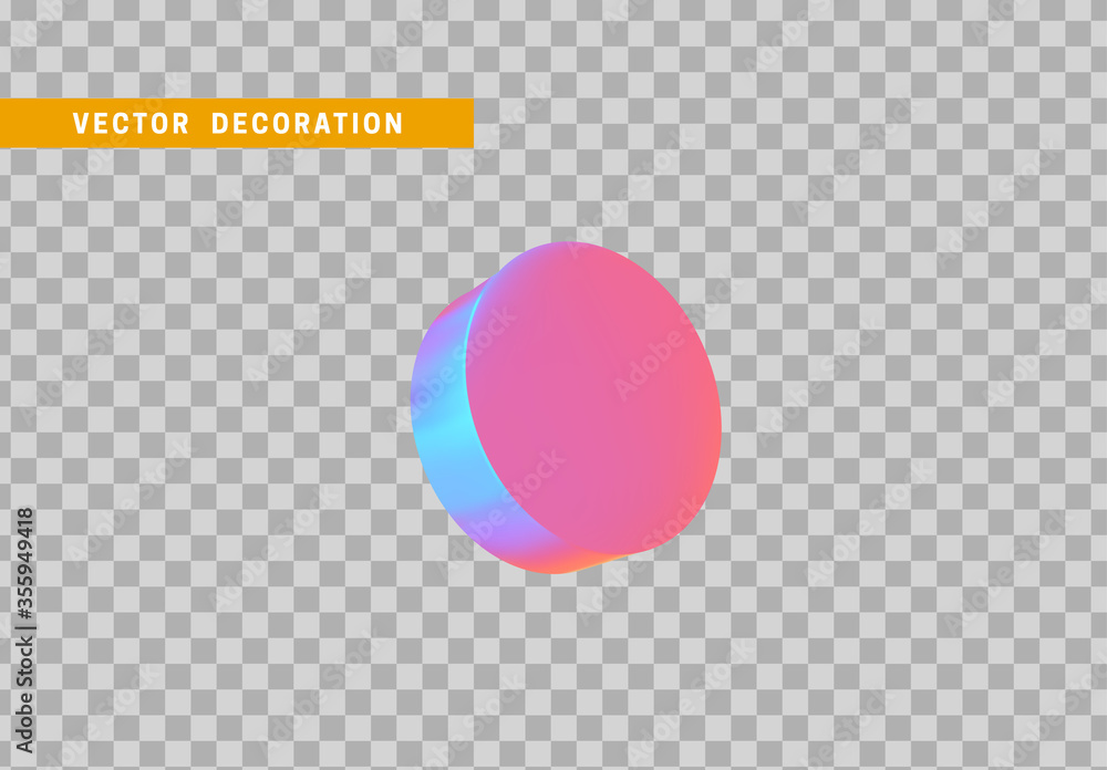 Poster cylinder 3d objects geometric shape. round timber isolated with colorful hologram chameleon color gr