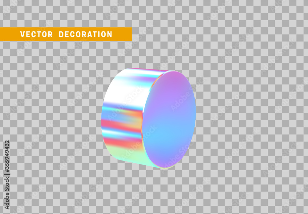 Poster cylinder 3d objects geometric shape. round timber isolated with colorful hologram chameleon color gr