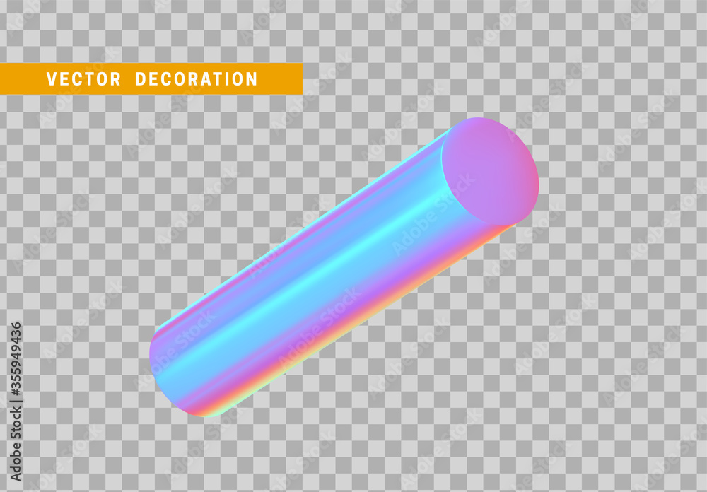 Poster cylinder 3d objects geometric shape. round timber isolated with colorful hologram chameleon color gr