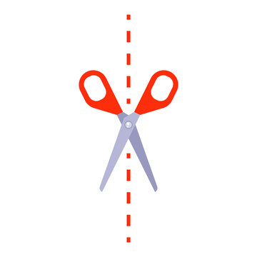 cut mark for scissors on a white background. dotted red line. flat vector illustration.
