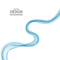 Vector background with dynamic wave lines. Blue wave on a white background.