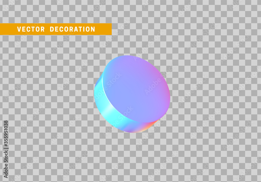 Poster cylinder 3d objects geometric shape. round timber isolated with colorful hologram chameleon color gr