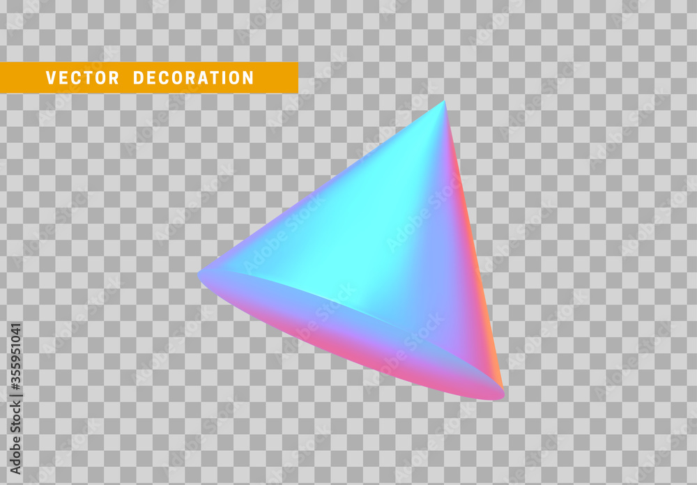 Poster cone is three-dimensional geometric shape isolated with colorful hologram chameleon color gradient. 