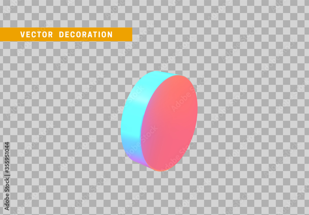 Poster cylinder 3d objects geometric shape. round timber isolated with colorful hologram chameleon color gr