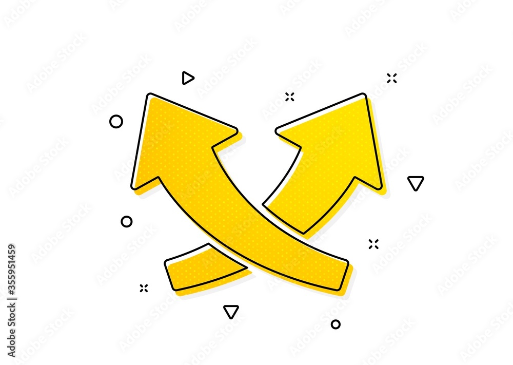 Poster exchange and turn, cross sign. intersection arrows icon. yellow circles pattern. classic intersectio