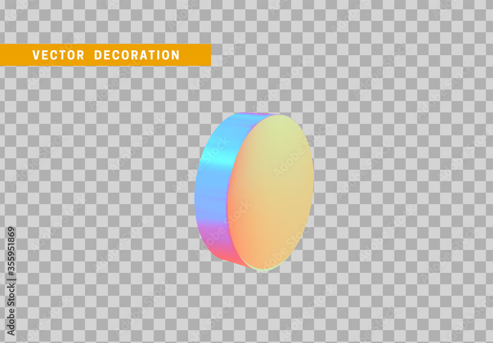Poster cylinder 3d objects geometric shape. round timber isolated with colorful hologram chameleon color gr