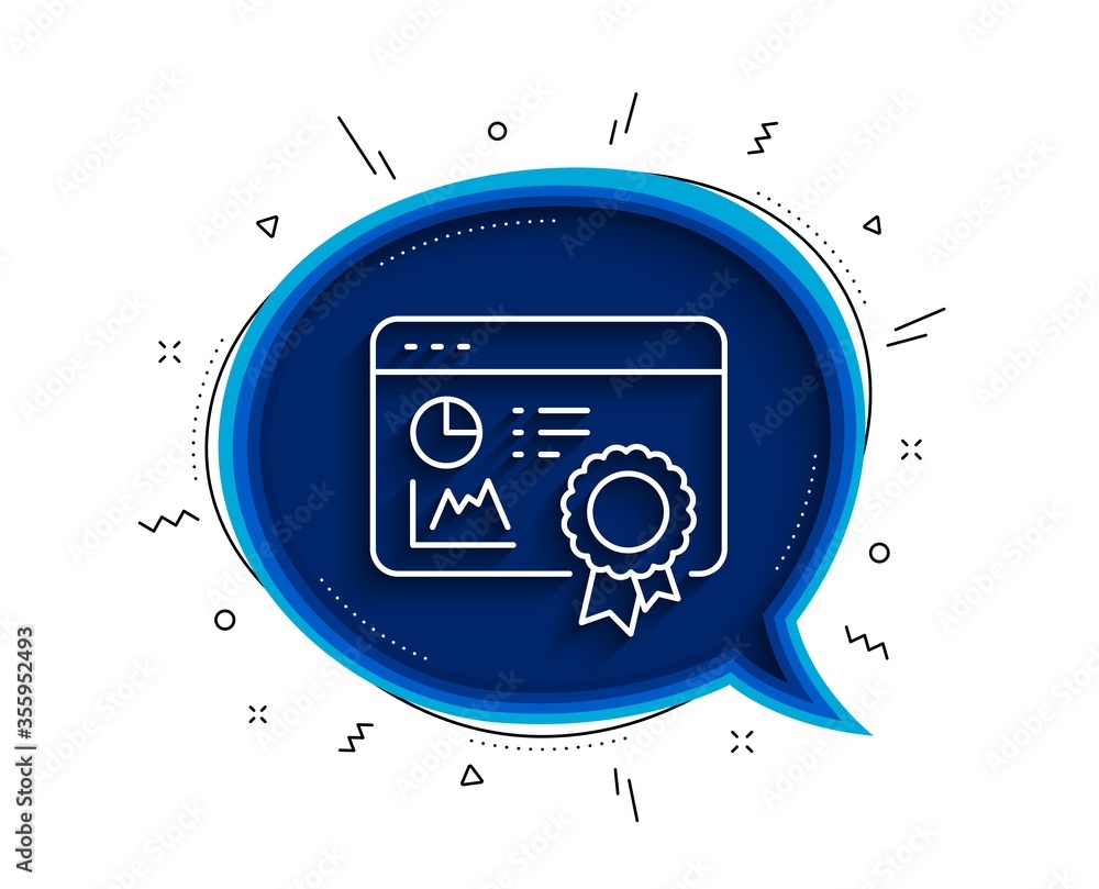 Poster seo statistics line icon. chat bubble with shadow. search engine certificate sign. analytics chart s