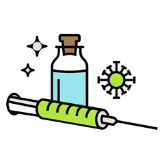Coronavirus treatment Vaccines antidote prevention supporting medicine vector color icon design, Injection Concept, Covid-19 prescription medications on white background,  