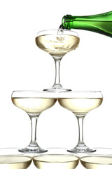 Champagne tower on white background