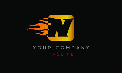 Letter N Logo Design, With Fire, Blaze, Flame Icon N