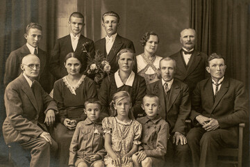 Germany - CIRCA 1920s: Group photo of college graduation party guests. Vintage historical archive...