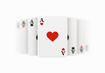 Realistic vector design of winning hand four ace. Playing poker. Set of four of a kind aces playing cards. Combination in poker consisting of four cards of the same value kicker.