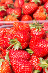  strawberries background. fresh raw  sweet strawberry sold on the counter of a store or market