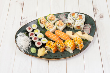 Delicious assorted sushi plate