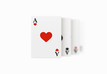 Realistic vector design of winning hand four ace. Playing poker. Set of four of a kind aces playing cards. Combination in poker consisting of four cards of the same value kicker.