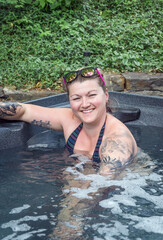 caucasian woman in the hot tub