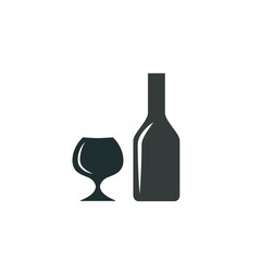 Wine bottle and wine glass logo, icon, symbol. Suitable for liquor shops, bars, restaurants, hotels, liquor website and party's 