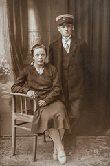 Germany - CIRCA 1920s: Shot of married couple in studio, Vintage Carte de Viste Edwardian era photo