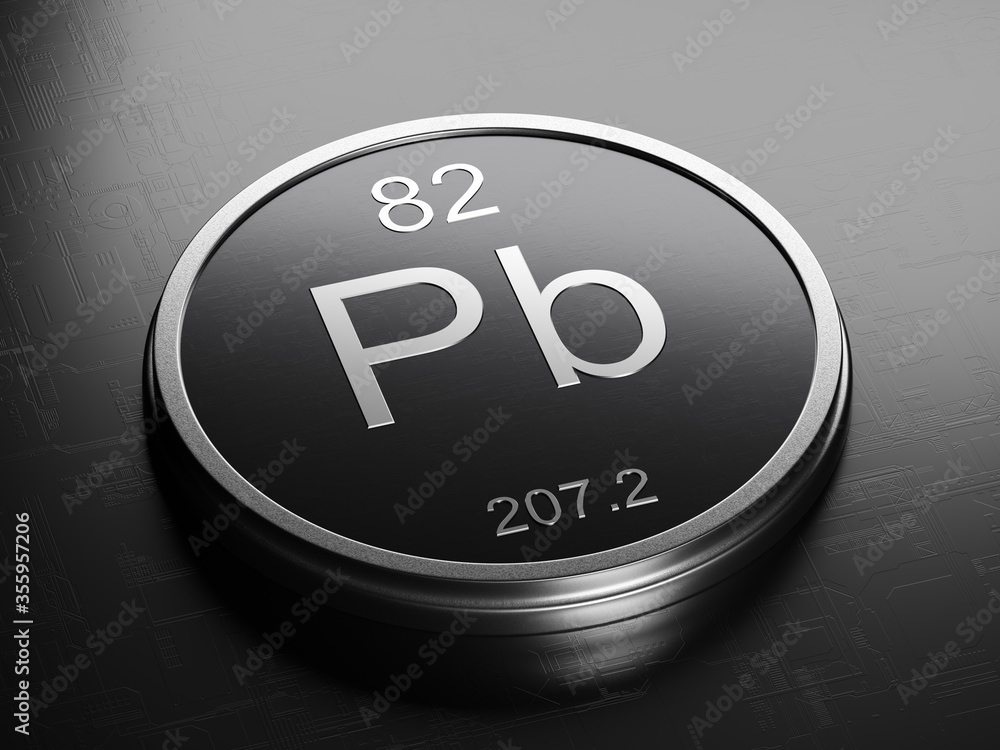 Aufkleber lead element from periodic table on futuristic round shiny metallic icon 3d render